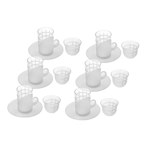 프리미엄 크리스탈 터키 차 유리 세트, 18 개 접시 포함, 집들이, 결혼식, 기념일 (투명)