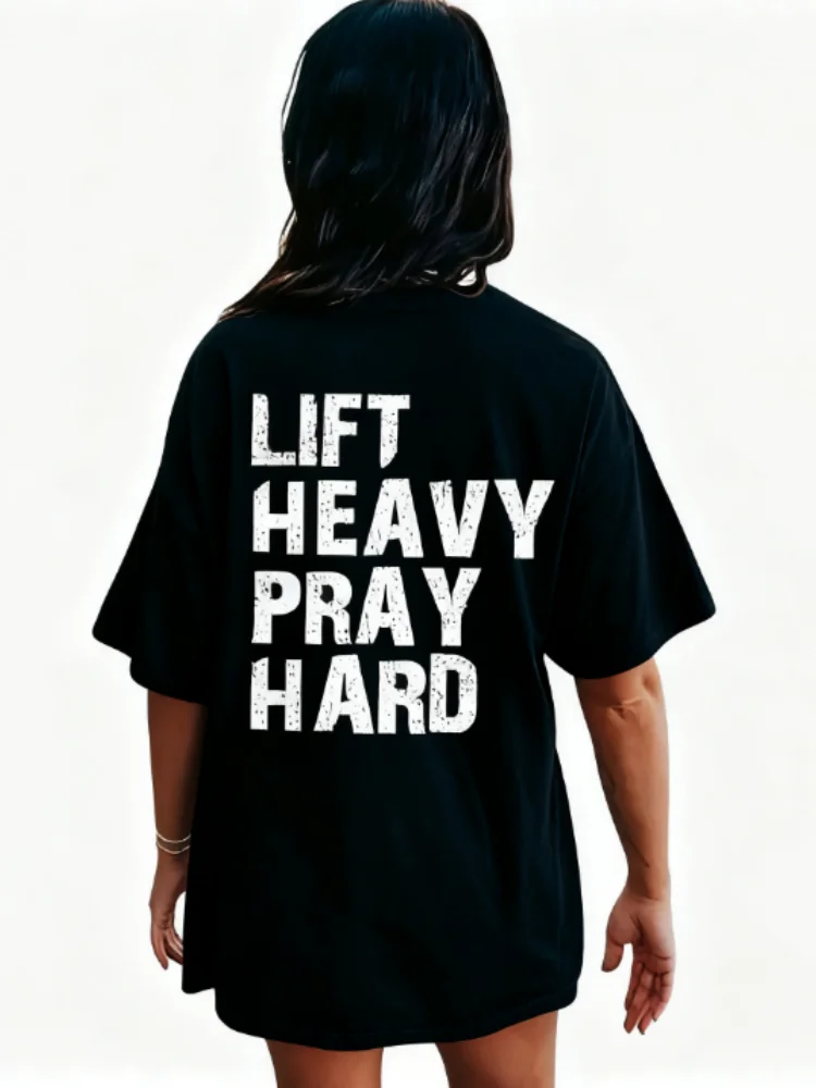 Levante pesado orar camisa dura com tema cristão para mulheres na moda cristo ginásio amigo camiseta presente para cristão bff camiseta