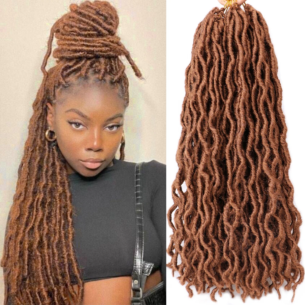 

Afro Curls Goddess Nu Locs Soft Curly Faux Locs Crochet Braids Synthetic Ombre Braiding Hair Extensions Pre Loop Dreadlocks