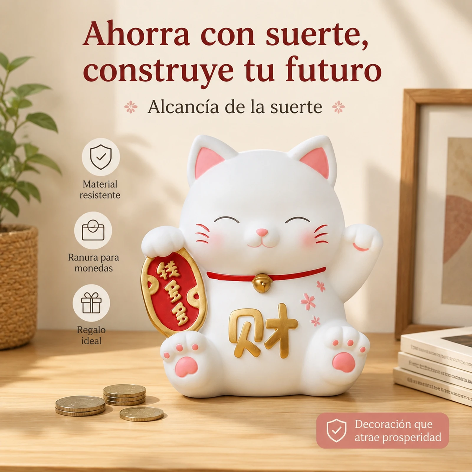 Tirelire Chat Porte-Bonheur Attirant la Prospérité, Tirelire Décorative en Plastique Sûre pour Enfants et Adultes, Cadeau Idéal pour Magasin, Maison, Anniversaire, Noël