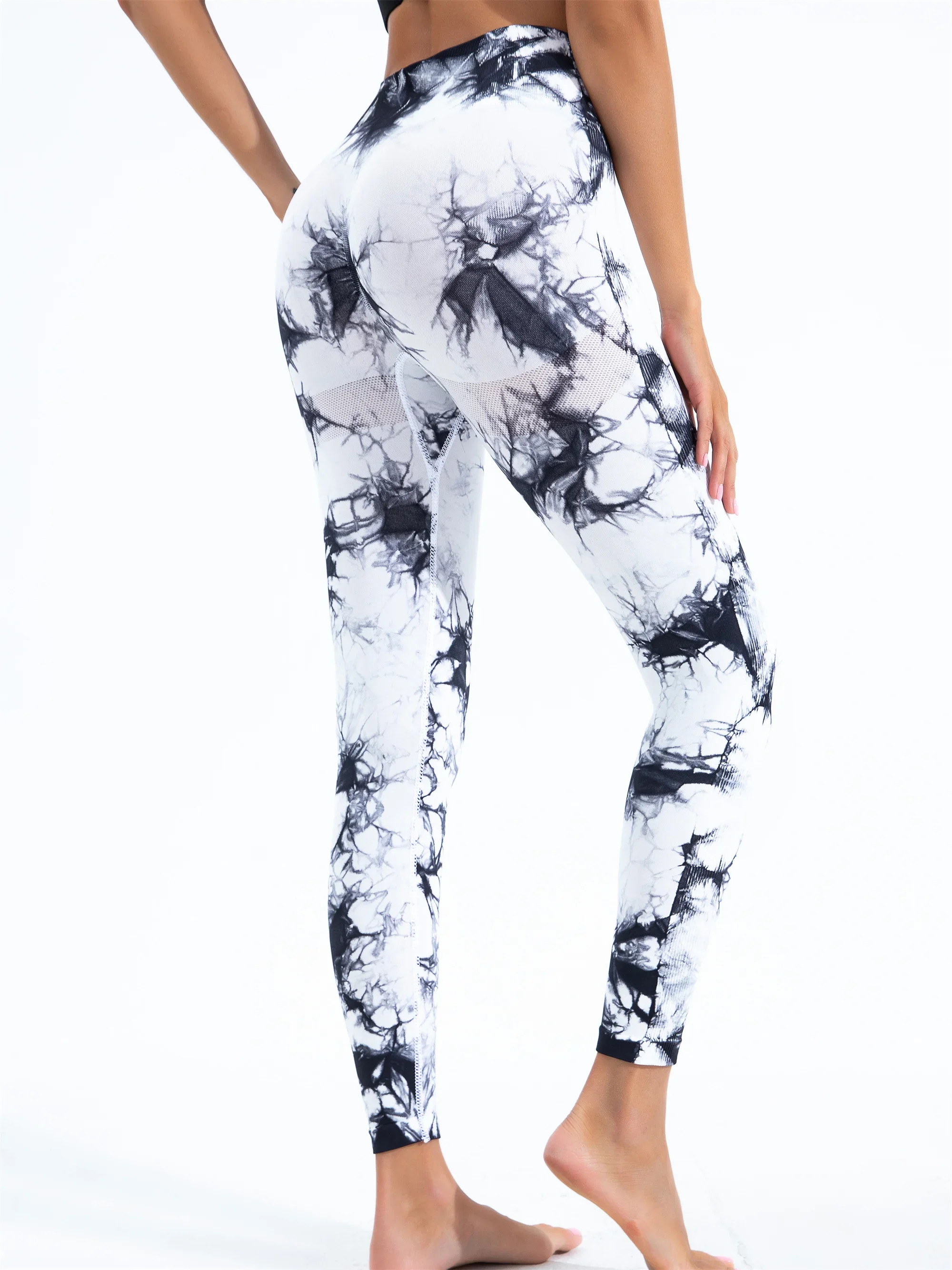 Ladies 2024 New Seamless Tie-Dye Yoga Leggings High Waisted High Elastic Base Layer Bodyshaping Pants For Gym Fashion Women — zdjęcie 2