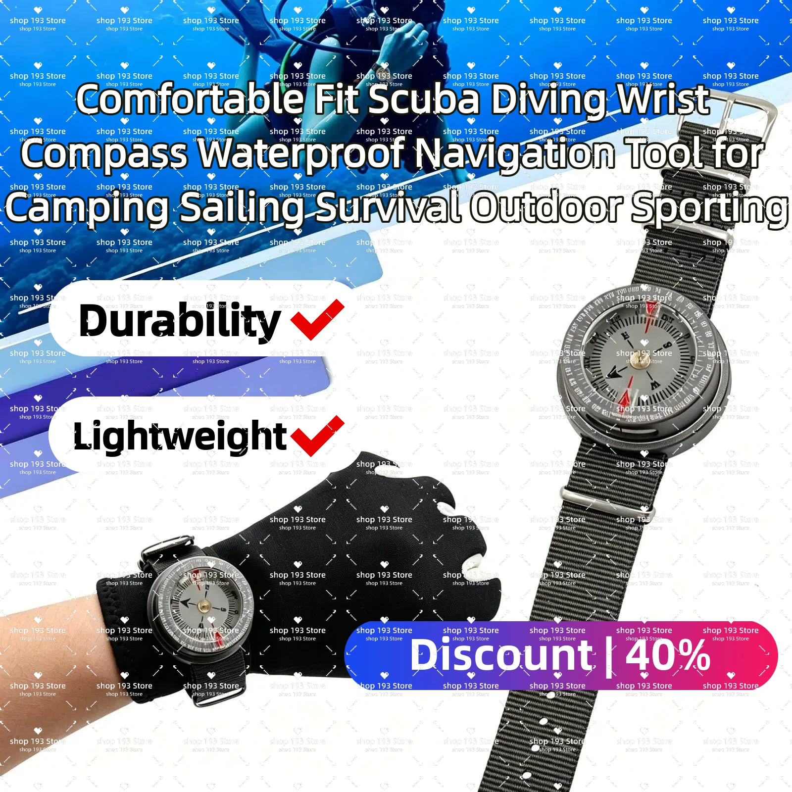 Comfortable Fit Scuba Diving Wrist Compass Waterproof Navigation Tool for Camping Sailing Survival Outdoor Sporting
