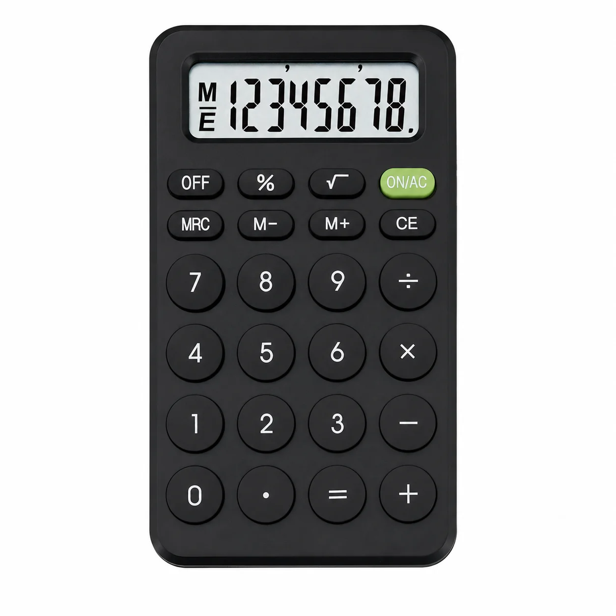 Basis 10-cijferige desktopcalculator met LCD-scherm en geheugenfunctie, werkt op batterijen