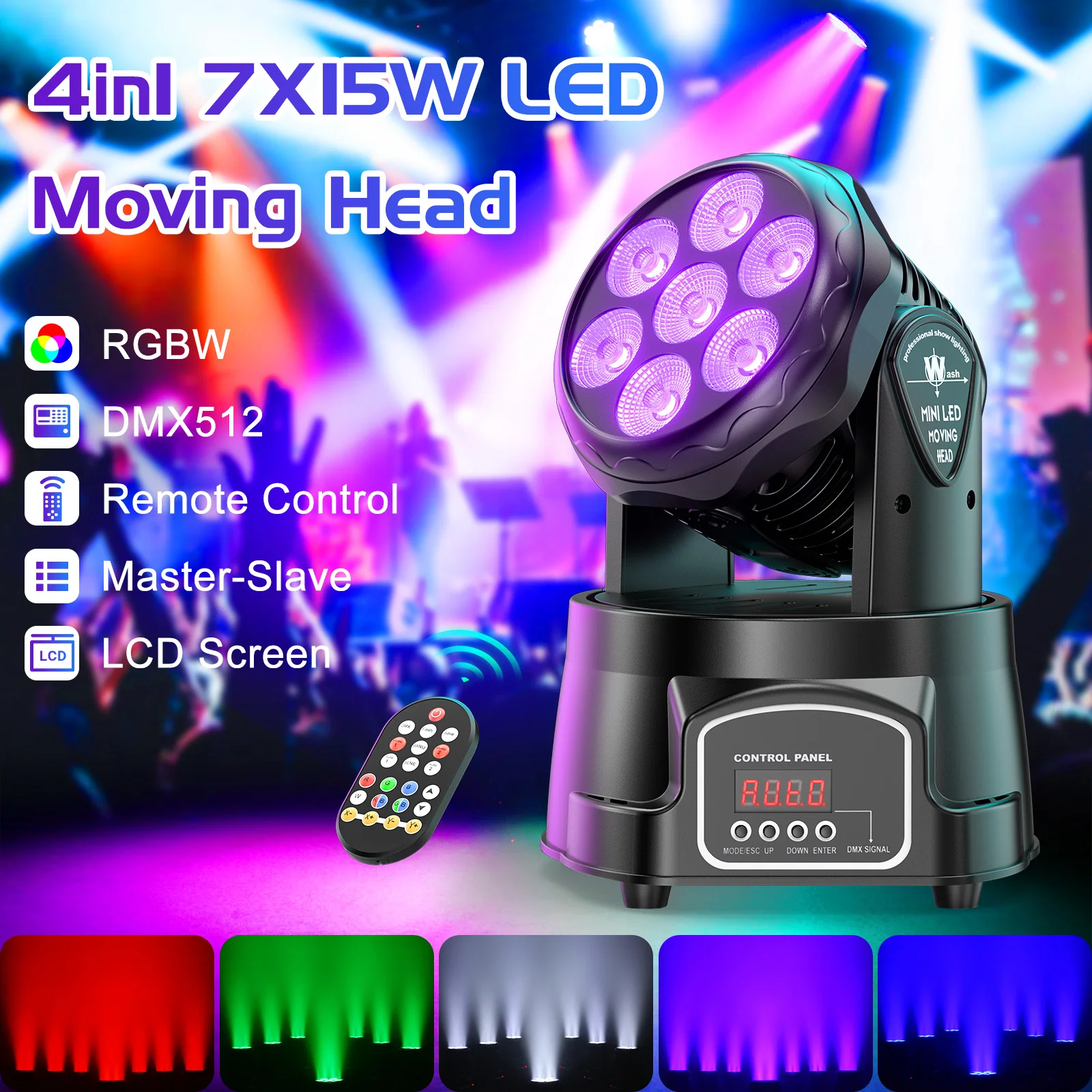LeLeght 7x15W LED Moving Head Light 4 IN 1 RGBW DMX512