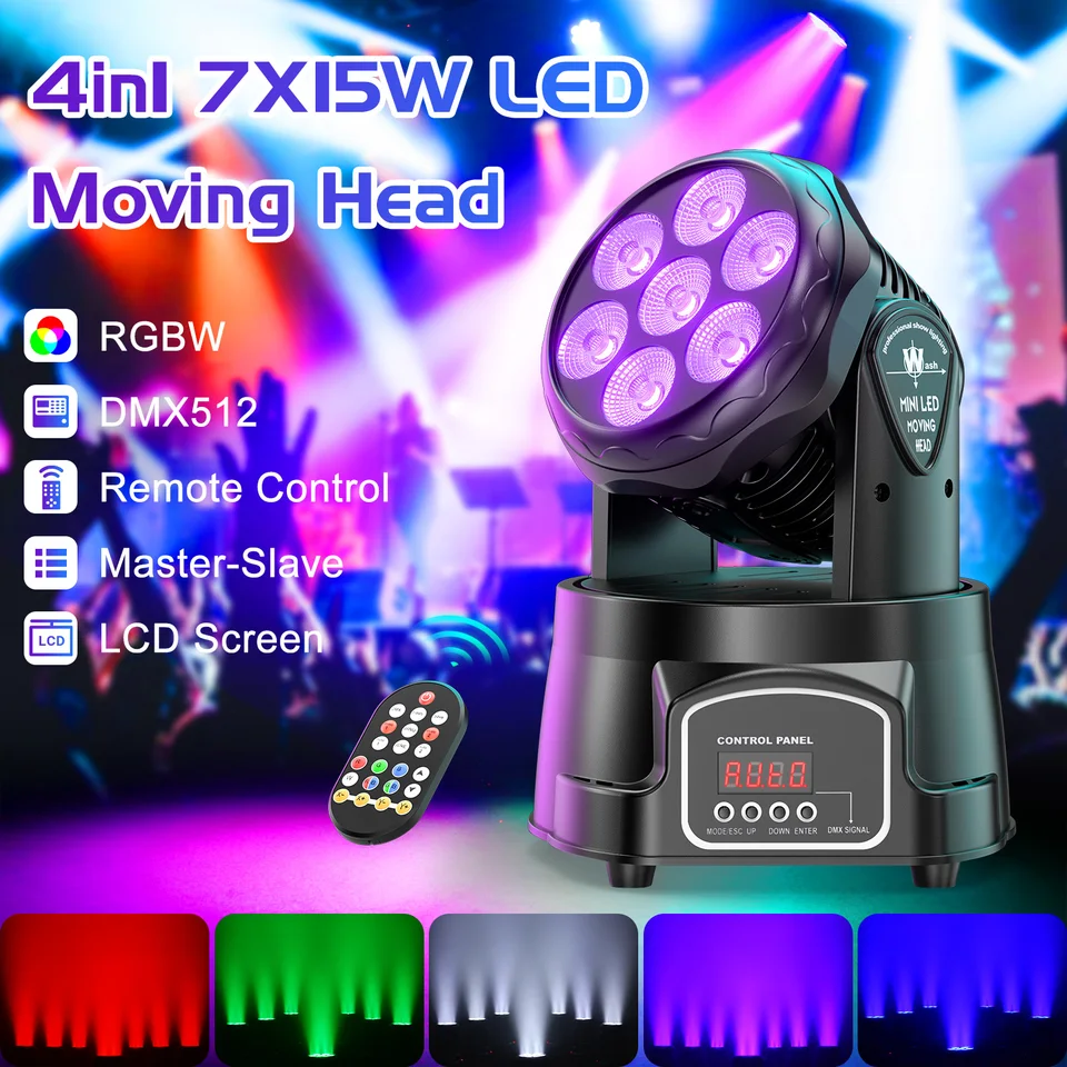 LeLeght 7x15W LED Moving Head Light 4 IN 1 RGBW DMX512