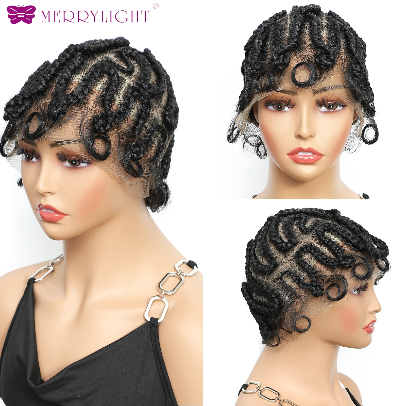 

Synthetic Braided Wigs for Black Women Full Lace Hand-tied Twist Knotless Box Braids Wigs with Baby Hair 8 inches
