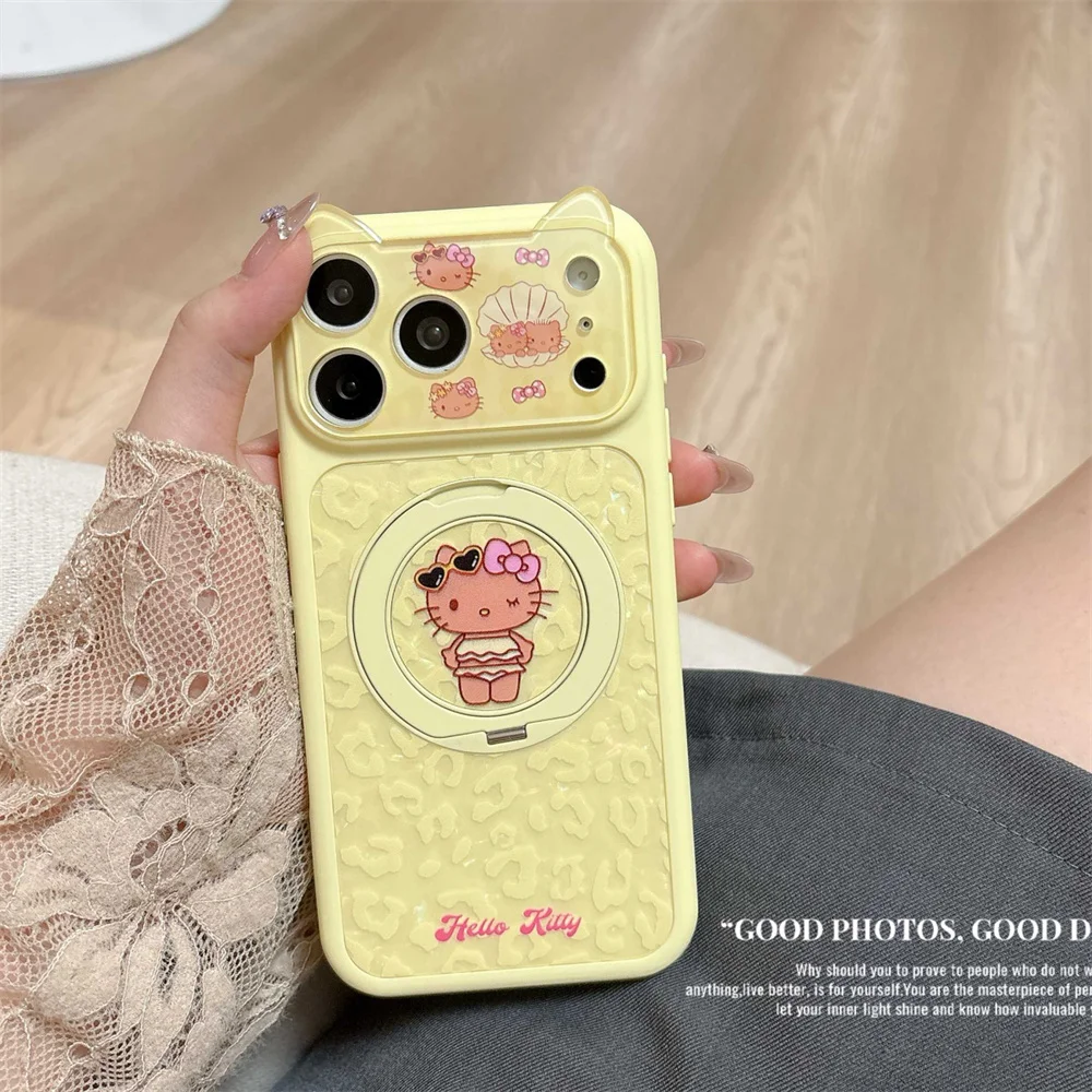 

Cute Hellokitty 3D Phone Case for iPhone 15 16 Pro 17 Pro Max 16 17 15 Pro Cover Fashion Case With Rotate Stand Shockproof Cover