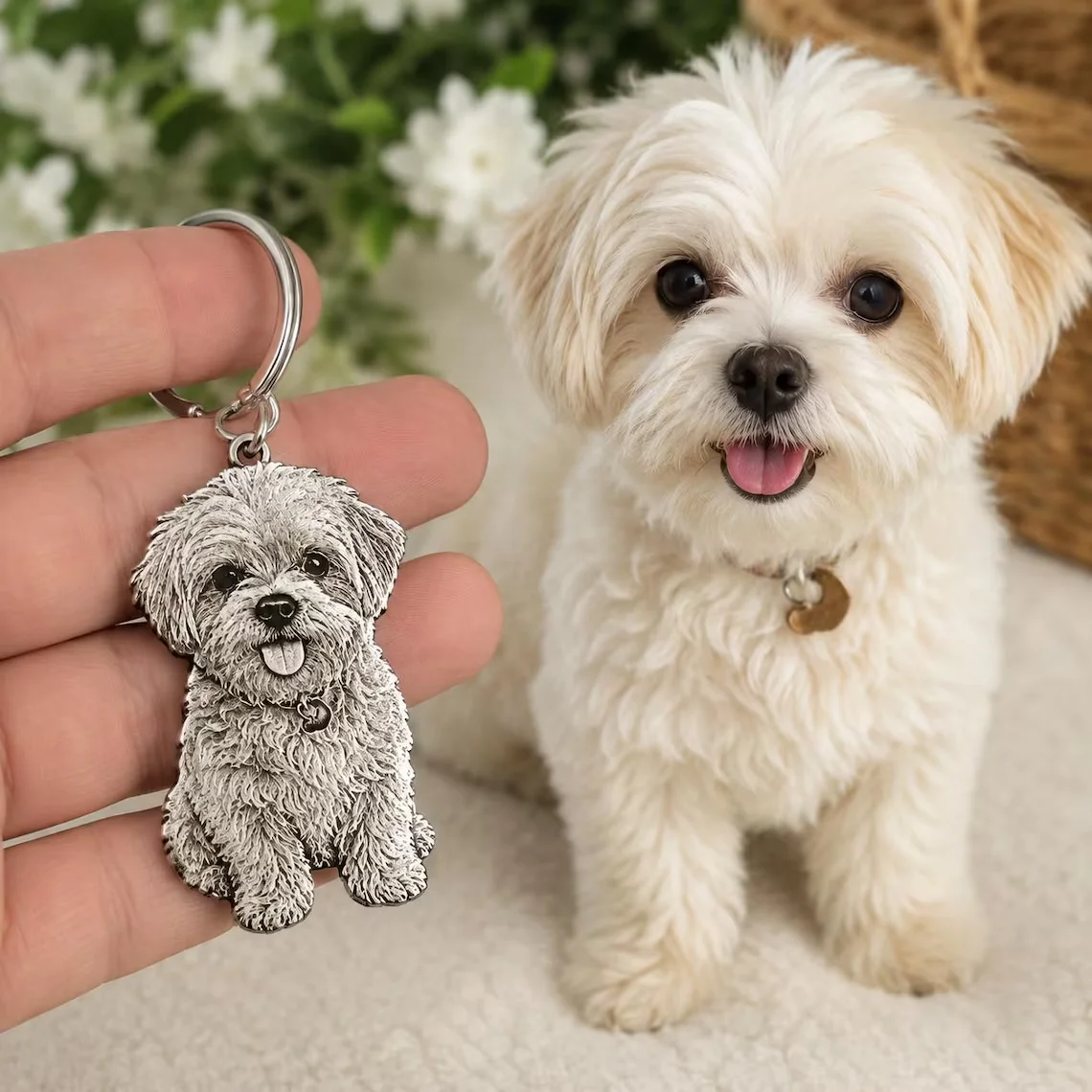 Custom Pet Keychain, Laser-Cut Keyring with Real Photo, Personalized Pet Photo, Engraved Dog Keepsake, Gift for Dog Mom or Dad
