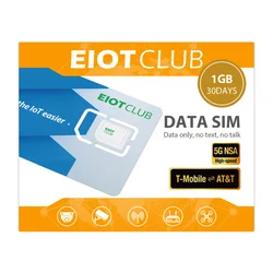 EIOTCLUB USA IoT SIM Card - 1GB 30DAY, Supports AT&T and T-Mobile Networks, High Speed 5G/4G LTE Coverage, Data-Only SIM