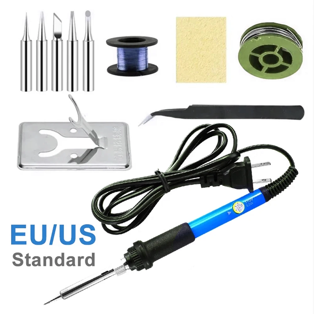 مجموعة مكواة لحام كهربائية 7 في 1، أداة إصلاح لحام بدرجة حرارة قابلة للتعديل 60 وات، 220 فولت/110 فولت LK-AA77
