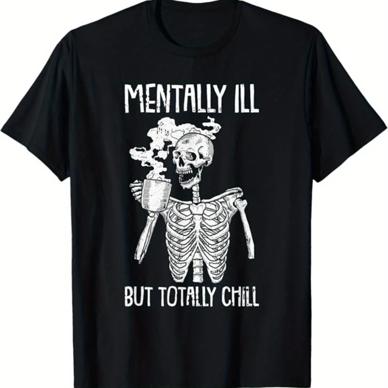 

Мужская забавная футболка с рисунком из чистого хлопка, черная готическая футболка с юмором, повседневная рубашка с круглым вырезом для повседневной одежды и нарядов на Хэллоуин