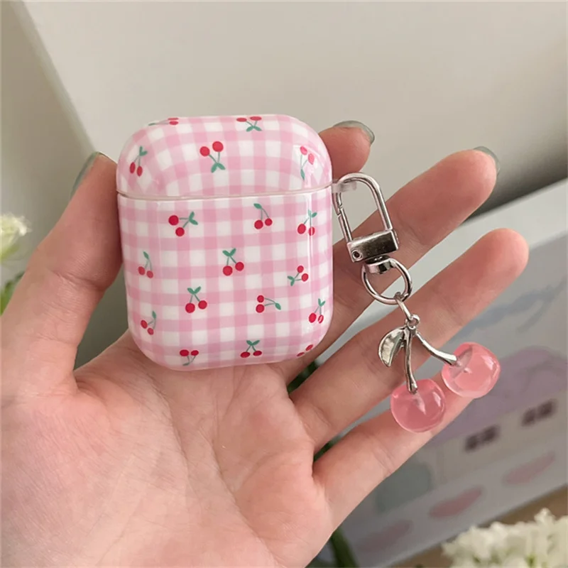 

Cute Cherry Pink Plaid Headphones Case for Apple Airpods 4 3 Pro 2 Cover with Charming Silicone earphones Charging Case for Pro