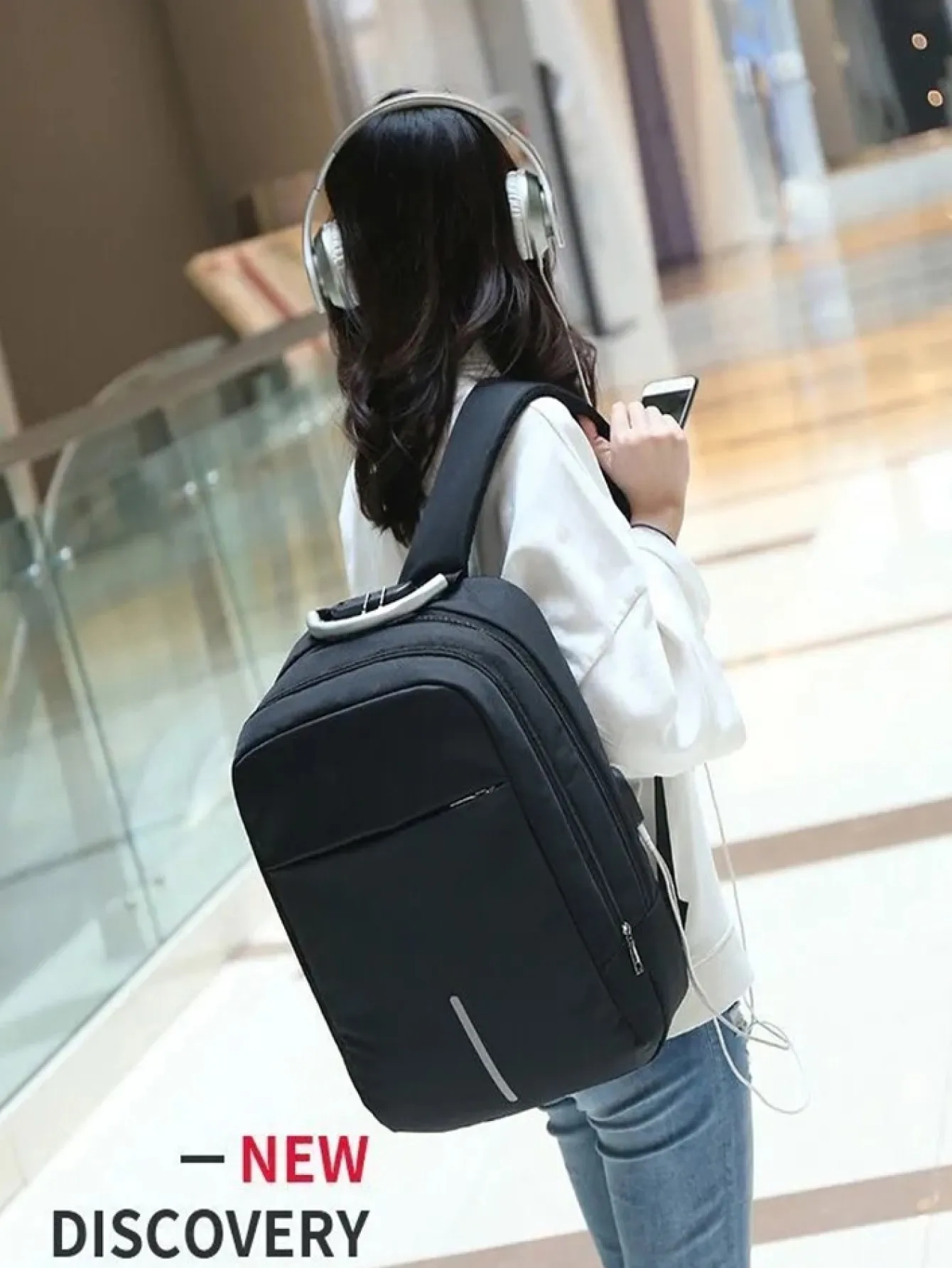 Casual Anti-Theft Backpack USB Charging School with Lock for Laptop 15.6 Plugs Padlock t # 1809