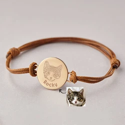 Adjustable Leather Bracelets Custom Pet Portrait Round Pendant Pet Lover Photo Bracelet Pet Lost Memorial Gift Cat Lover Pet