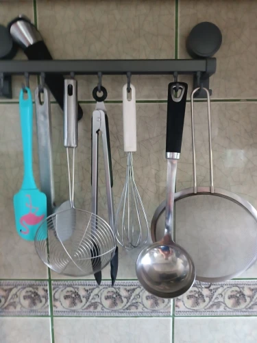 Wall Mounted Kitchen Hook Rack No-Punching Wall Hangers Rail Kitchen Utensils Rack Spoon Shovel Chopping Board Storage Rack photo review