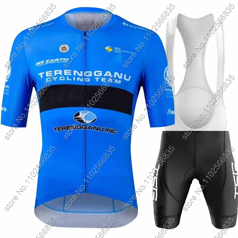 Team Terengganu Cycling Jersey 2024 Men Short Sleeve Blue Malaysia Clothing Road Bike Shirts Suit Bicycle Bib Shorts Maillot