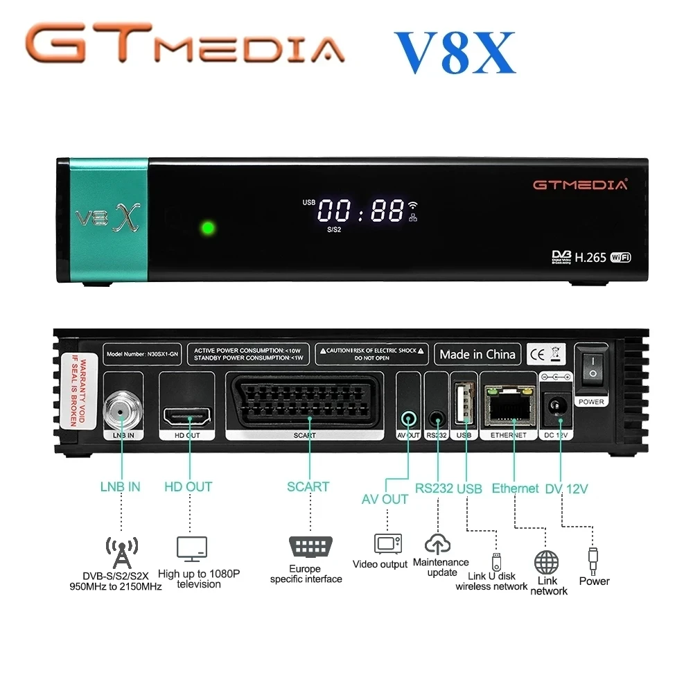 DVB-S2 Satellietontvanger Gtmedia V8x H.265 Dvb S2 S2x Buildin Wifi Ondersteuning Tntsat Smart Gt Media V 7S 2x Ondersteuning Usb Wifi H.264