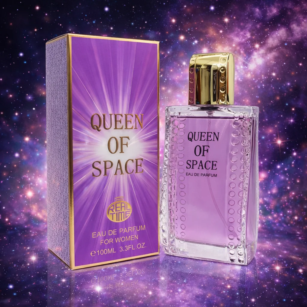 Reine de l'espace - Eau de parfum en temps réel 100 ml. Parfum féminin aux notes douces et fruitées qui apporte fraîcheur, énergie et un style moderne.