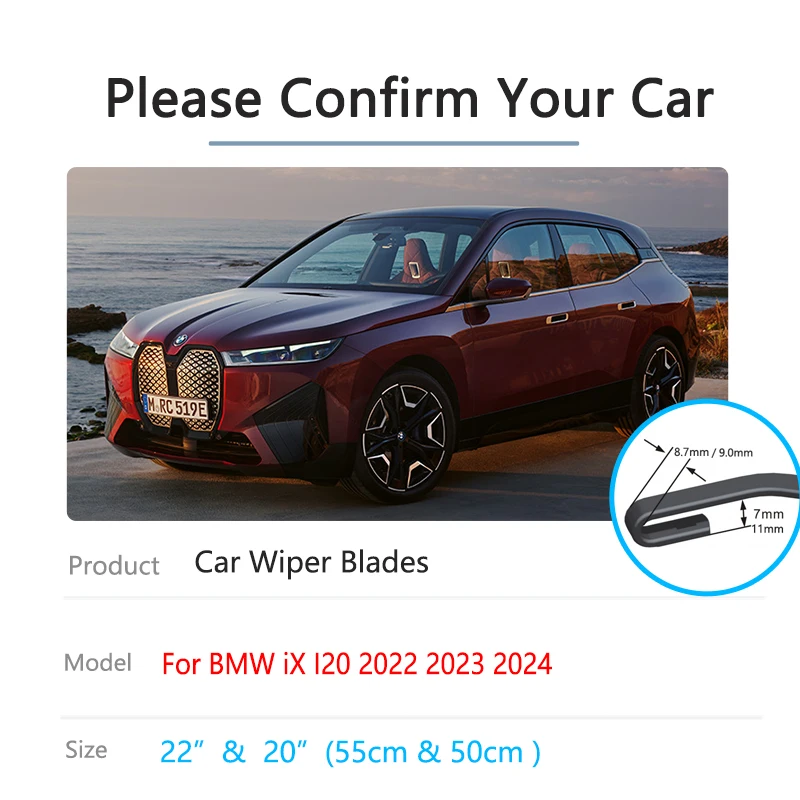 For BMW iX I20 2022 2023 2024 Front Wiper Blades Rubber Brushes Window Windshield Windscreen U J Hook Cutter Auto Accessories