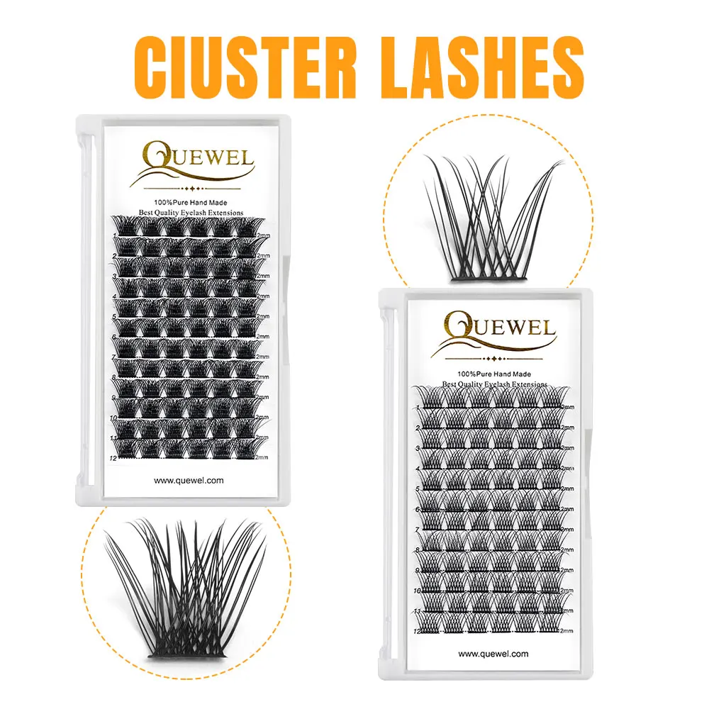 Quewel 72 Bundles Cluster Segmented False Extension Eyelash DIY Natural Individual Lash Makeup Tools Soft and Natural Eyelash