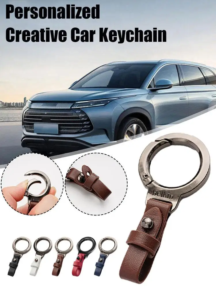 Skórzany brelok do kluczy samochodowych, zawieszka, łańcuszek na klucze, prezent dla kobiet i mężczyzn, uniwersalny, wytrzymały metalowy pierścień, kreatywny brelok do kluczy, stylizacja samochodu. — zdjęcie 2