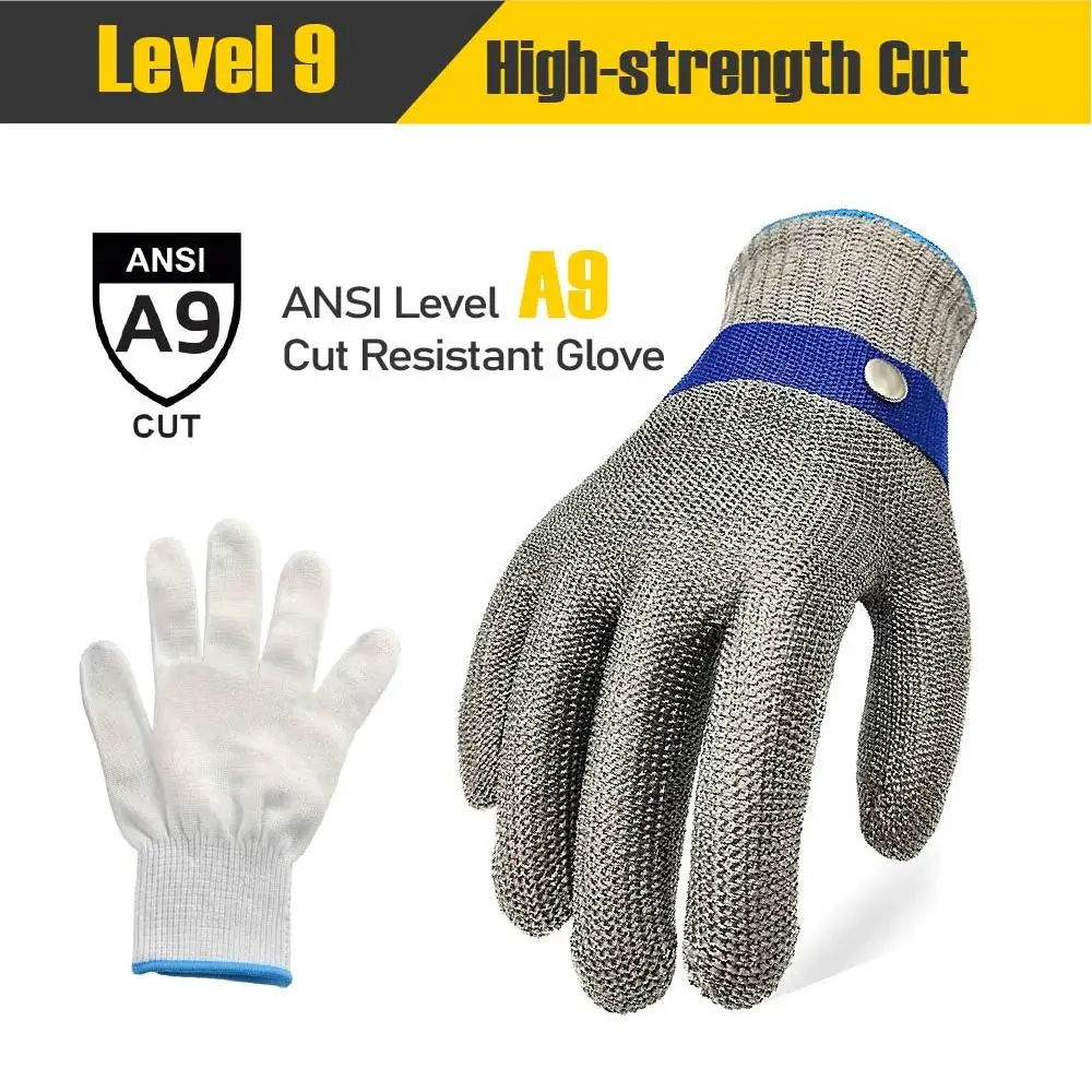 A 9-Level Cut-resistant Stainless Steel Glove with Nylon Lining and Adjustable Buckles for Hand Protection in the Kitchen