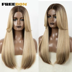 Synthetic Lace Front Wigs For Women Straight Lace Wig With Bangs Ombre Brown Honey Blonde Wig Cosplay Wig