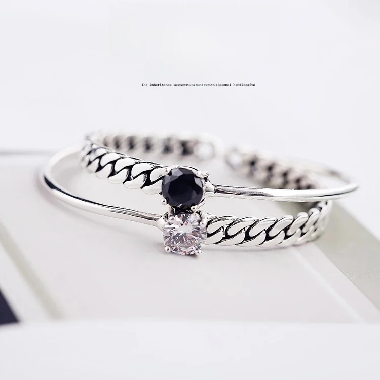 Osobowość Nowa biżuteria ze srebra próby 925, geometryczna cyrkonia. Wysokiej jakości popularna otwarta bransoletka — zdjęcie 2