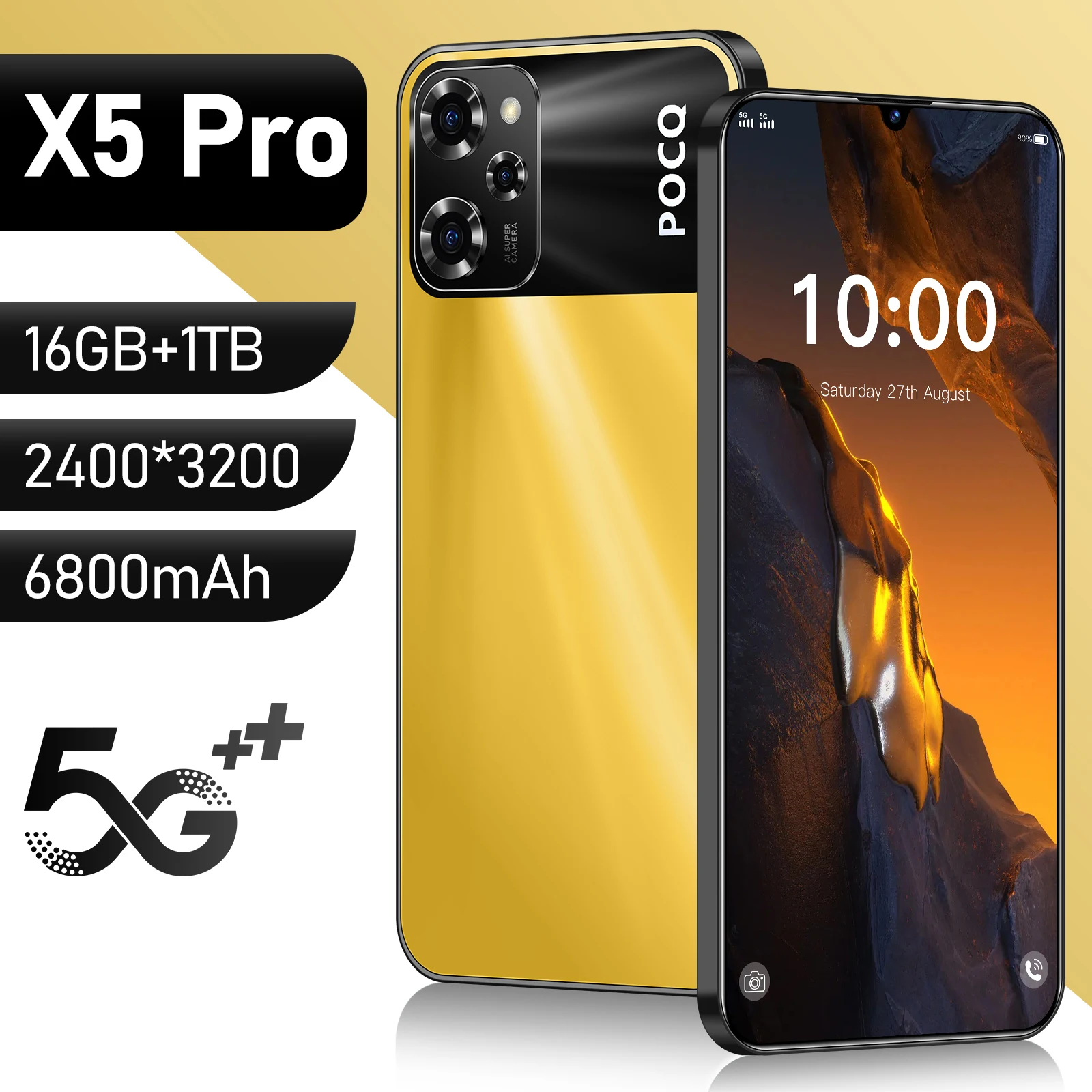 X5 Pro Smartphone 5G 7.3 inch HD 16G+1TB Cell Phone Dual SIM Mobile Phones 7800mAh Cellphones Unlocked Global Version Celulares