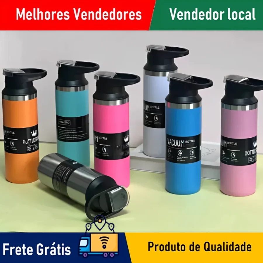 SKYTUR Garrafa Térmica Rosqueável Com Tampa 510mL Quente Frio Temporada Cores - ENVIO IMEDIATO PARA TODO O BRASIL
