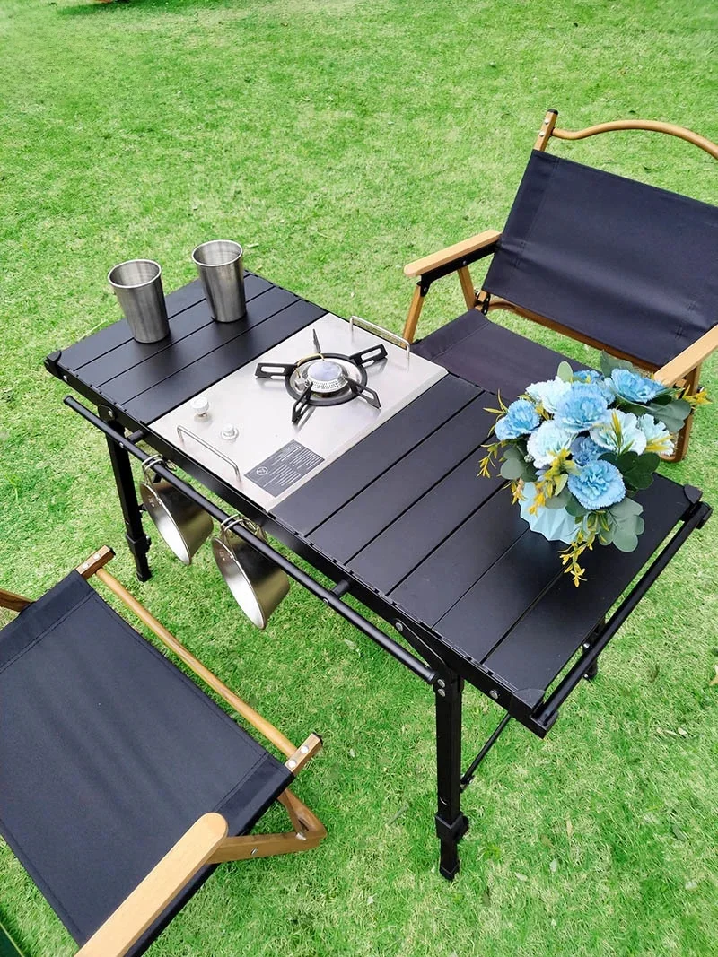 Lohascamping Camping pliant multifonctionnel IGT table ensemble complet rouleau brasero table jambe réglable bureau bureau brûleur barbecue table