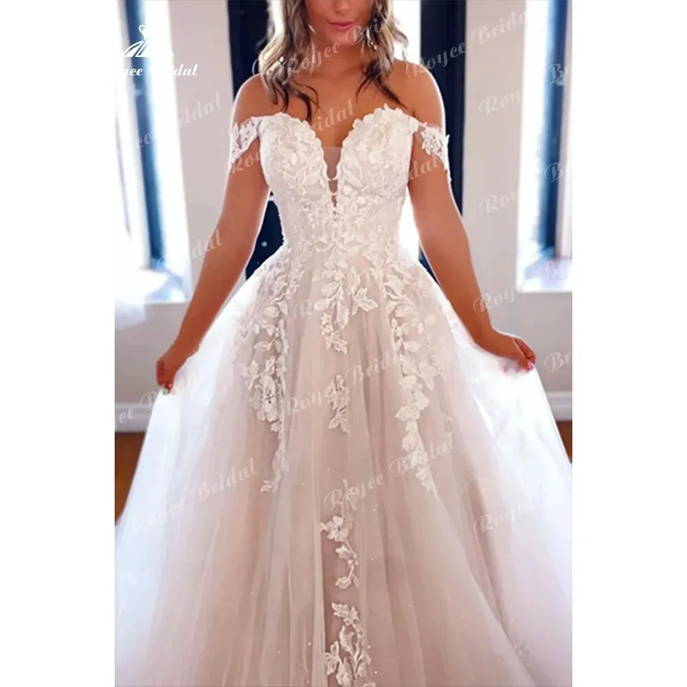 Elegantes vestidos de casamento A-Line para mulheres, manga, tule, renda, apliques, vestidos de noiva formais, feitos sob medida, 2023