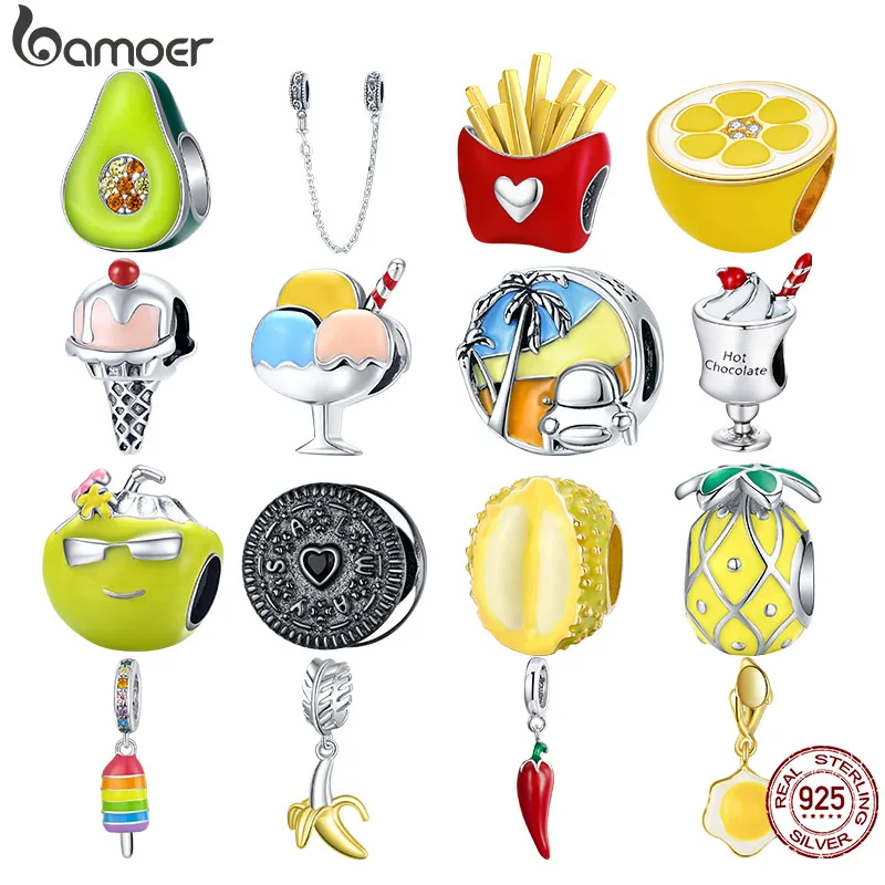 Bamoer 100% 925 Sterling Silver Cubic Ziron Summer Hot Sale Cute Charms fit Female Bracelet & Bangle Lovely Beads Fruits Jewelry