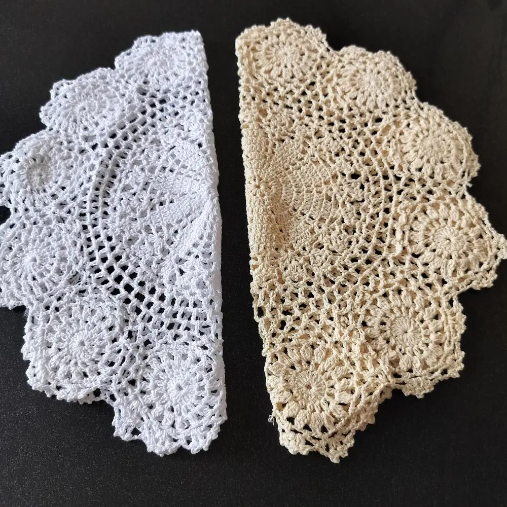 15 Inches Round Flower Lace Doily Hand Crochet Cotton Doilies Large Size White Beige Color Table Placemat DIY Vintage Tablecloth