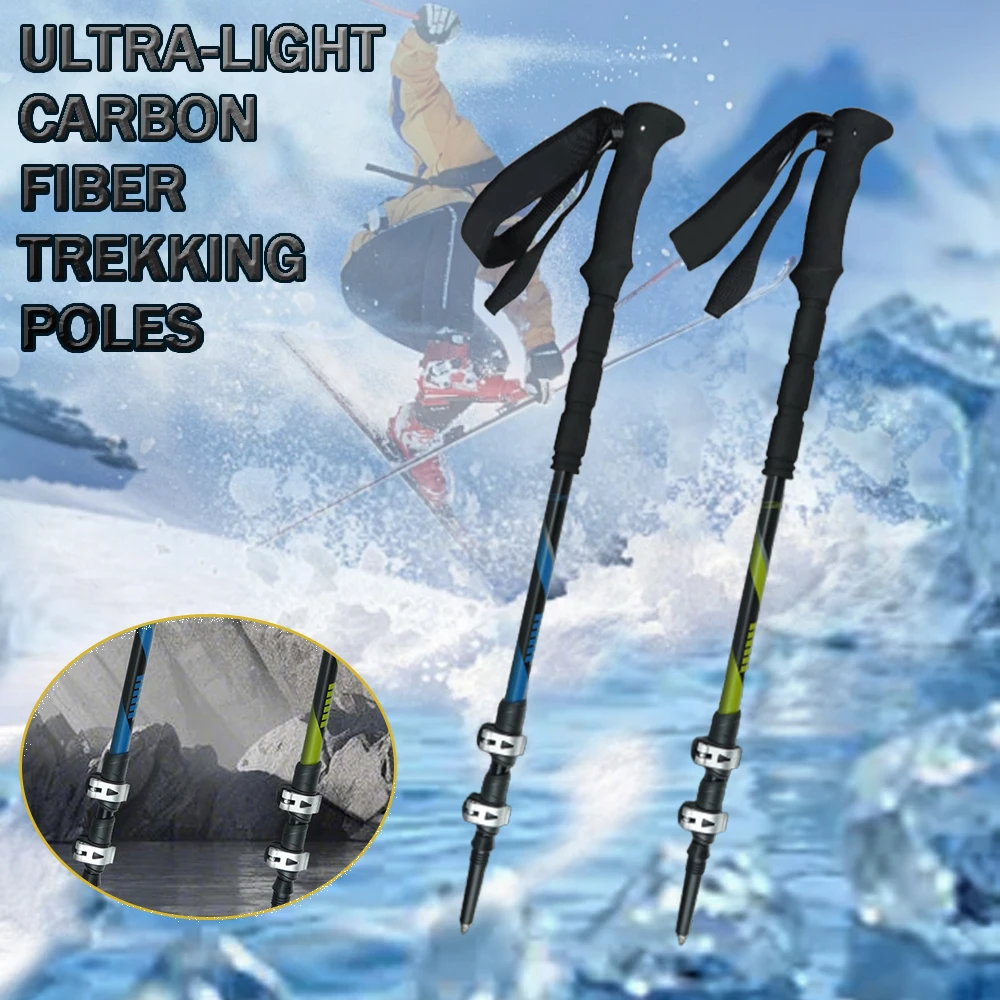 

Ultra-Light Carbon Fiber Trekking Poles Adjustable Hiking Skiing Mountain Climbing Equipment Three Sections External Lock