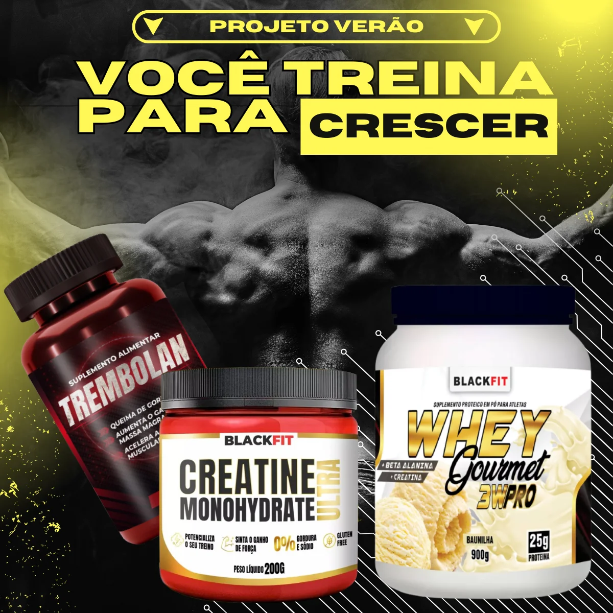 Combo Ganho Massa Muscular Whey Baunilha Creatina Trembolan Força Treino BCAA Pré Treino Brasil Frete Grátis
