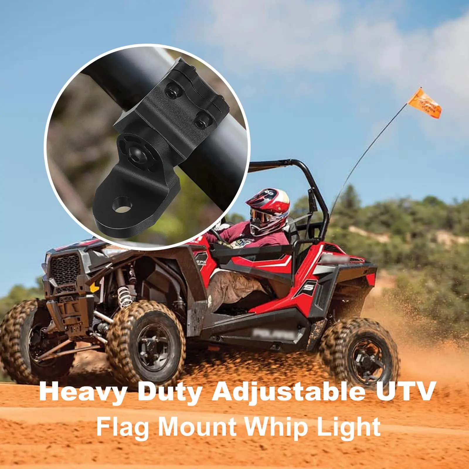ATV UTV Flag Mount UTV LED Whip Light Mounts Led Antenna Brackets For 1.75"-2" ATV Roll Bar Cage RZR 900 1000 XP PRO Commander