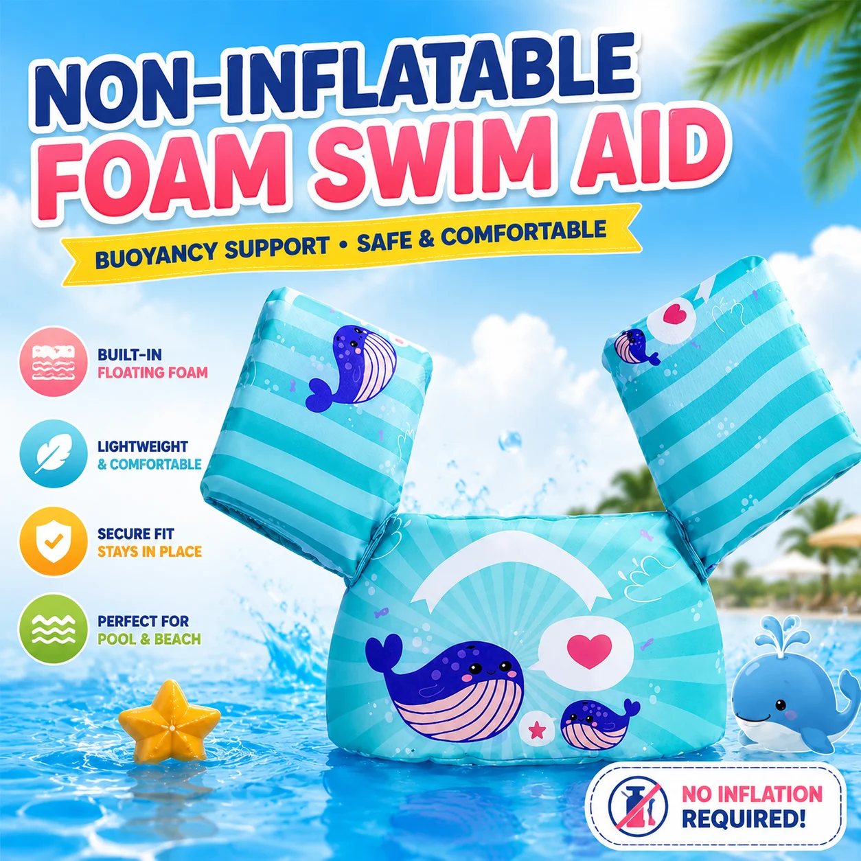 Foam Swim Arm Bands Water Wings Buoyancy Aid Swimming Floaties Arm Support Swimming Training Gear Pool Beach Water Safety