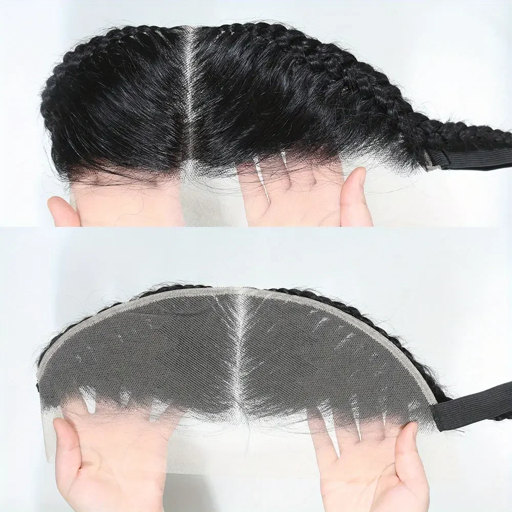 13X4 Wig Rambut Manusia Remy Brasil 100% Frontal Renda Transparan dengan Kepang Wig Rambut Lurus dengan Rambut Bayi untuk Wanita