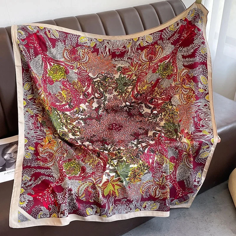 90*90 cm marque de luxe foulard carré en soie Hijab femmes Bandana foulards doux foulard dames cheveux châle enveloppement bandeau