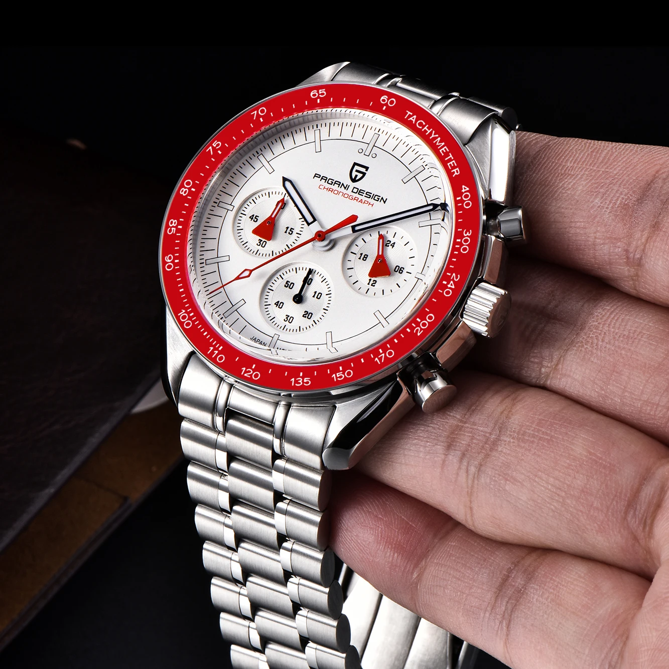 montre homme rouge quartzchronographe – vue détaillée