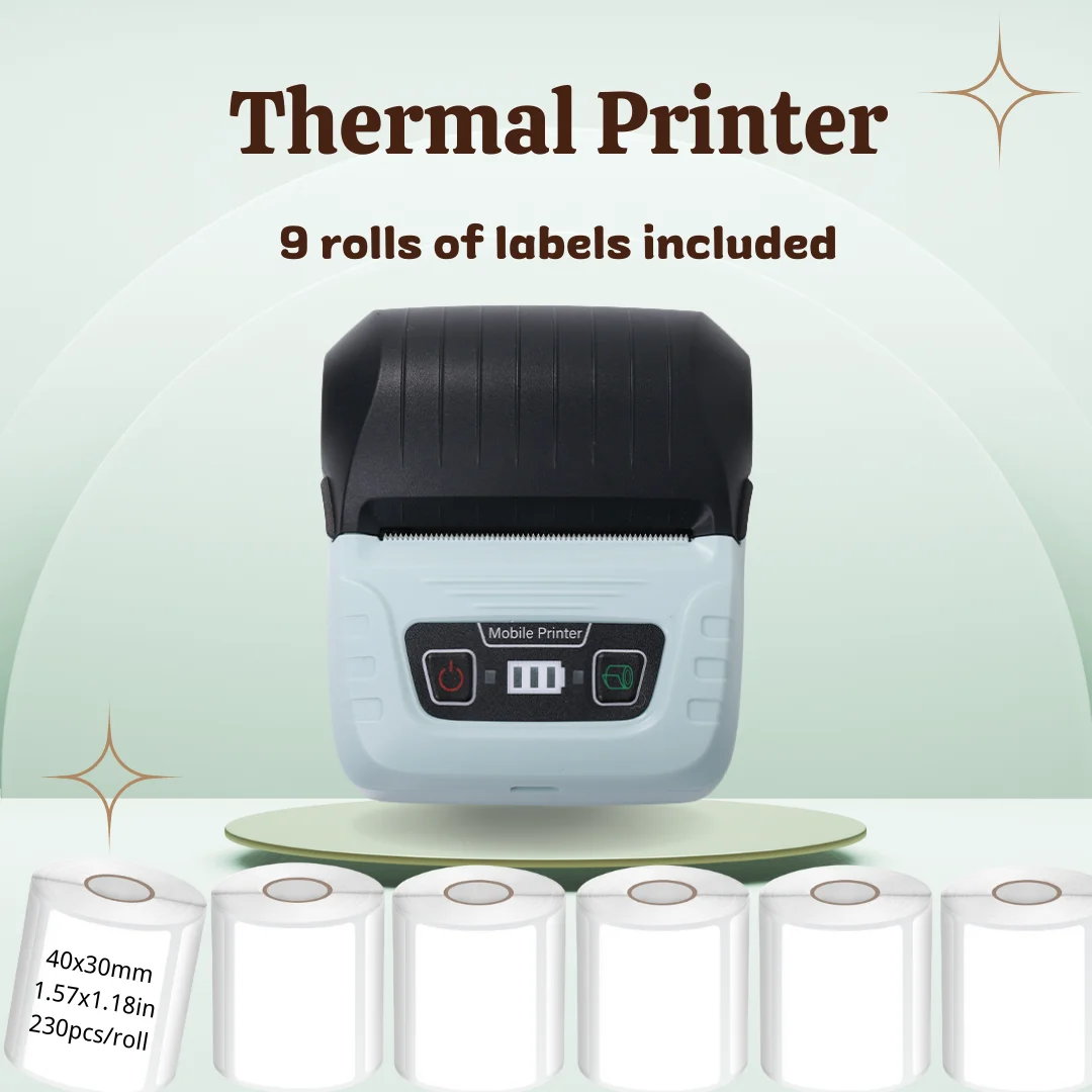 

Портативный мини-принтер с 9-рулонной этикеткой, набор машинок для изготовления термонаклеек, подходит для цены, наклейка со штрих-кодом, Bluetooth Wireless