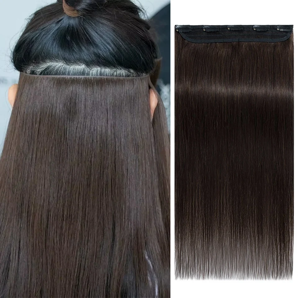 

Накладные пряди для волос One Piece Clip in, из натуральных вьетнамских волос, прямые, на клипсах, темно-коричневые, 16-26 дюймов