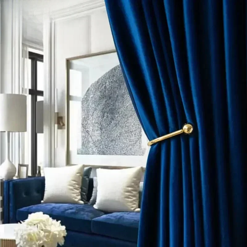 Mode Koningsblauw Fluwelen Gordijnen Voor Woonkamer Luxe Verduistering Slaapkamer Europese Raam Keuken Elegant Effen Kleur Tule - afbeelding 2
