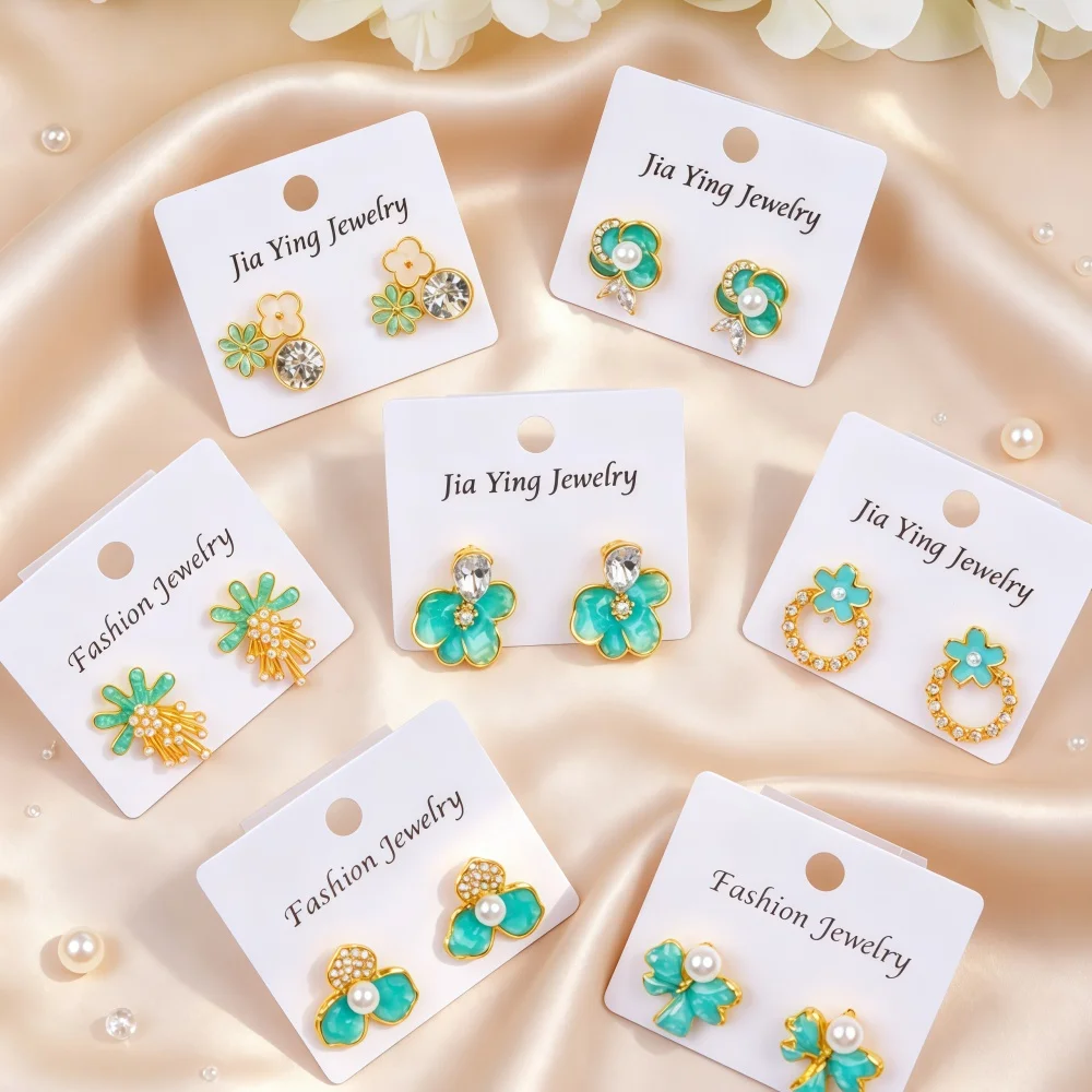 7/14/28Pairs/Lot Vintage Elegant Multicolor Flowers Rhinestone Imitation Pearl Earrings For Women Accessories Party Jewelry Gift