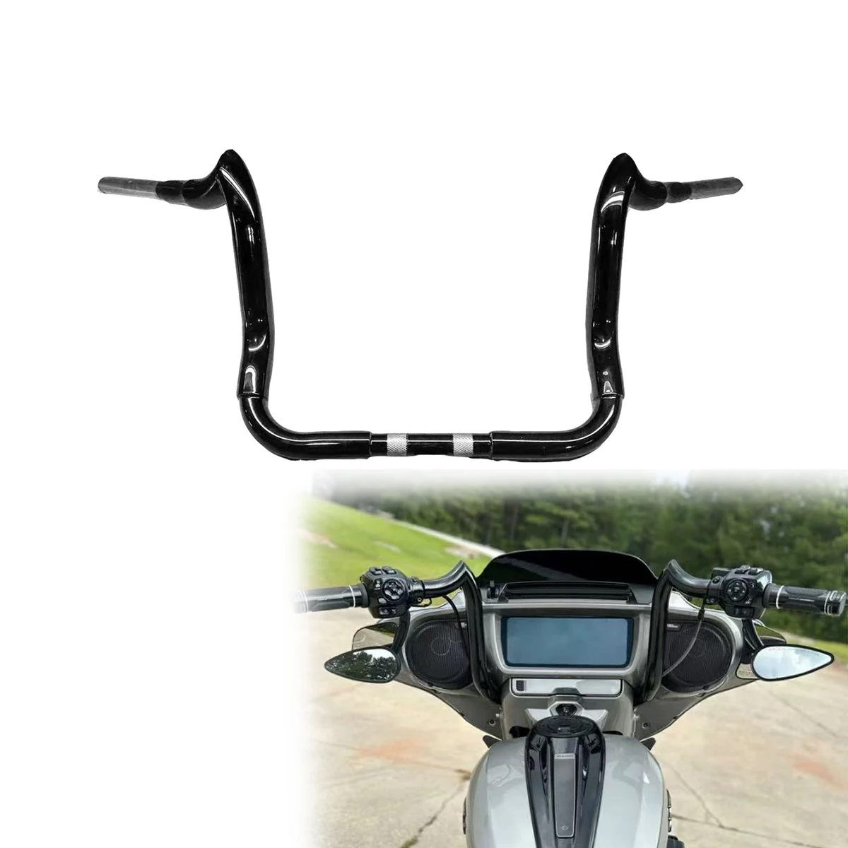 

Motorcycle 1-1/2 inch Rhino Horn Handlebar for Harley 121CVO TriGlide Street Glide Electra Glide Standard 2000-2024