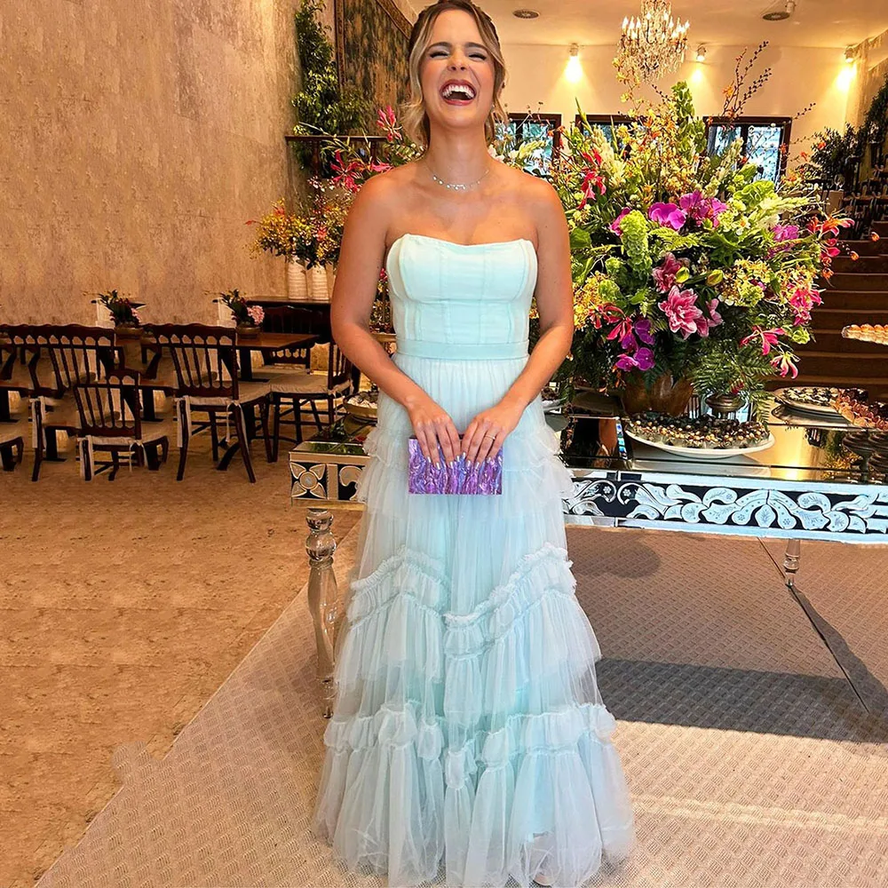 Msikoods Sky Blue Long Evening Dresses For Wedding Party A Line Night Banquet Gowns Tiered Formal Occasion Dress Customized