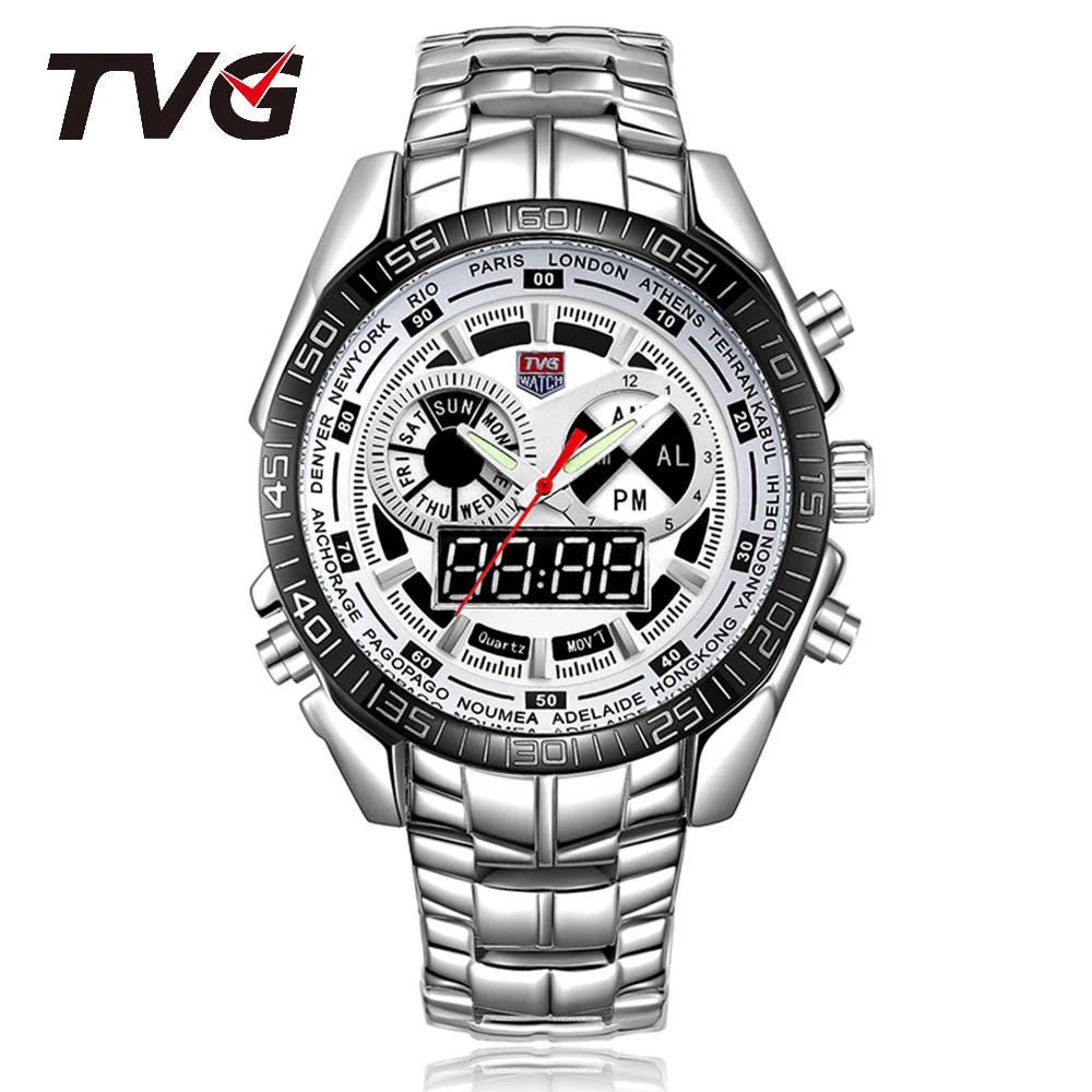 TVG Luxury Brand Man Watch Dual Display Digital LED Waterproof Sports Military Industry Quartz Clock Soldier Outdoor Business