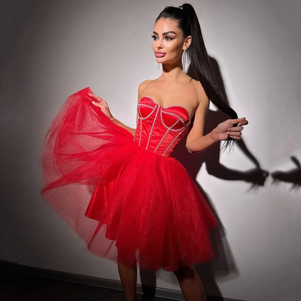 

Msikoods Customized 2025 Corset Mini Party Dress Strapless Cocktail Gown Sweetheart Prom Dress Sexy Backless Short Evening Gown