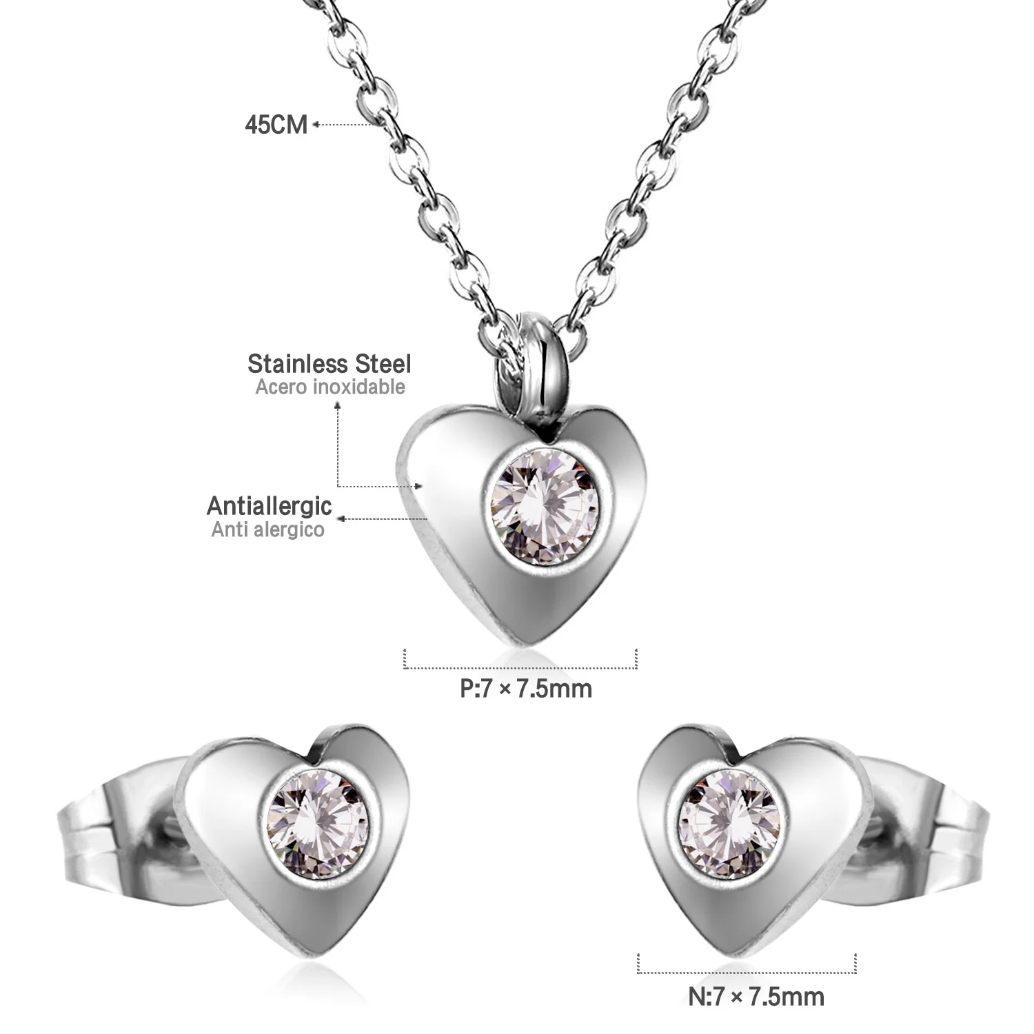 Heart Rhinestone Necklace Earring Set for Women